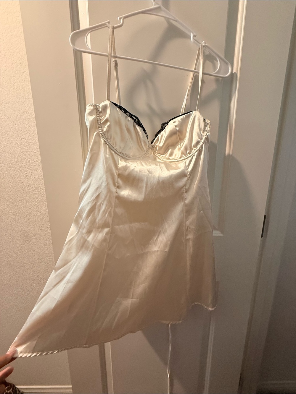Women's Ivory Satin Lace-Trim Slip Dress - Elegant party dress